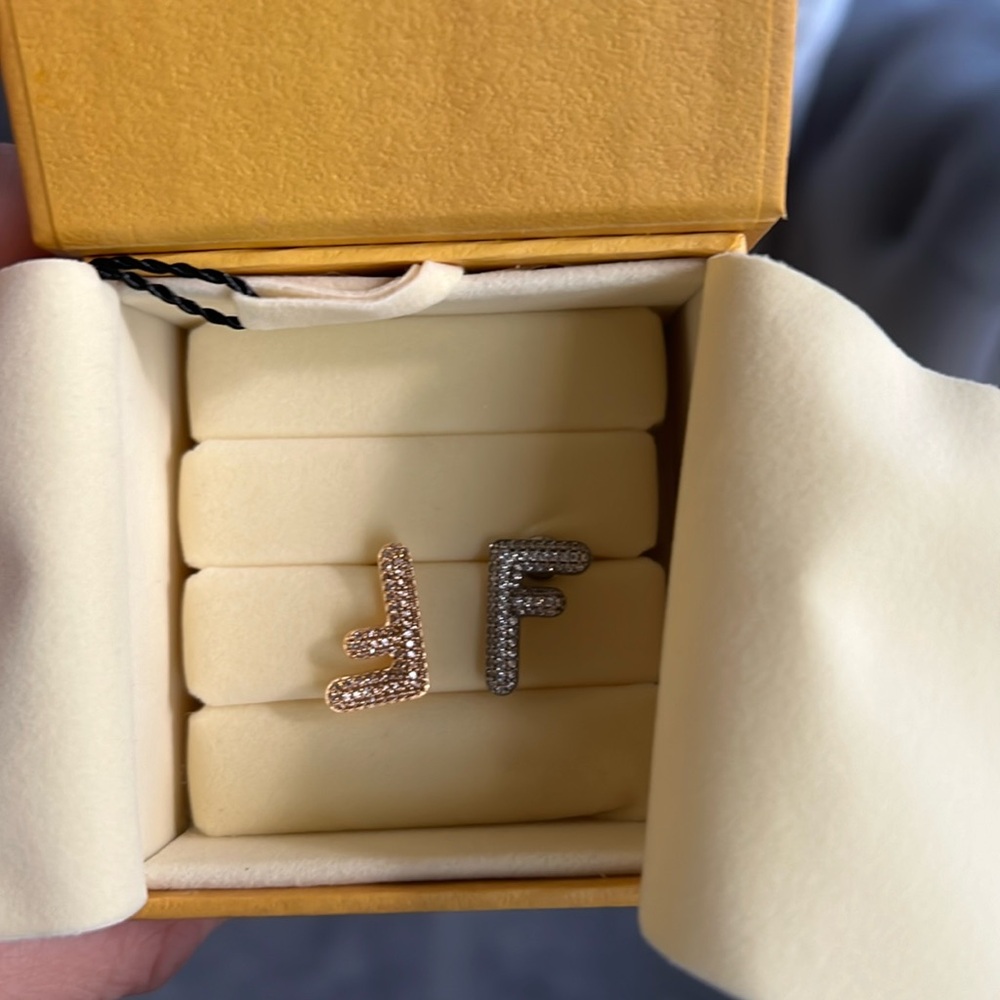 Metal Crystal FF Stud Earrings Gold Silver